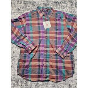 Vintage Royal Knight Mens Plaid Button Down Long Sleeve Large Shirt Regular Fit